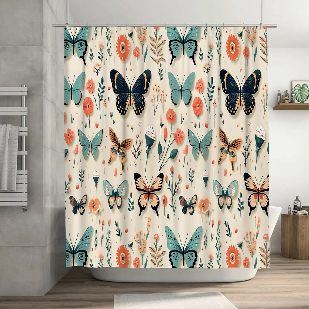 Butterfly Bliss : rideau de douche à fleurs et papillons vibrants pour une décoration de salle de bain charmante et inspirée de la nature