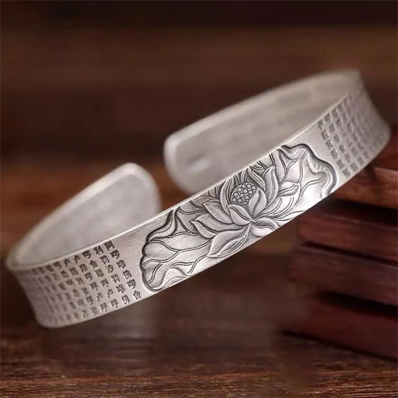 Bracelet Mantra de la Grande Compassion pour Hommes, Bijou Vintage à Motifs de Lignes et Fleur de Lotus, Accessoire de Main pour Femmes, Taille Ajustable