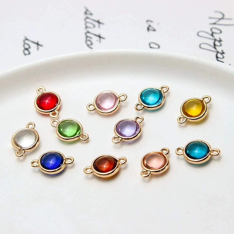 6pcs Diy Jewelry Earrings Necklace Bracelet Accessories Copper Edging Inlaid Crystal Geometric Round Small Round Pendant Charms