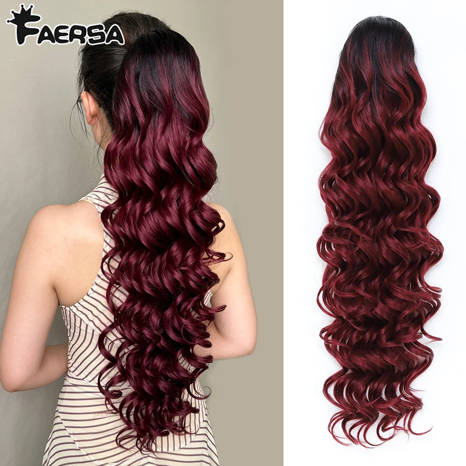 

28-дюймовый волнистый хвост на шнурке, синтетические хвостики для женщин, черный, светлый, красный, на заколке для наращивания волос для ежедневного косплея