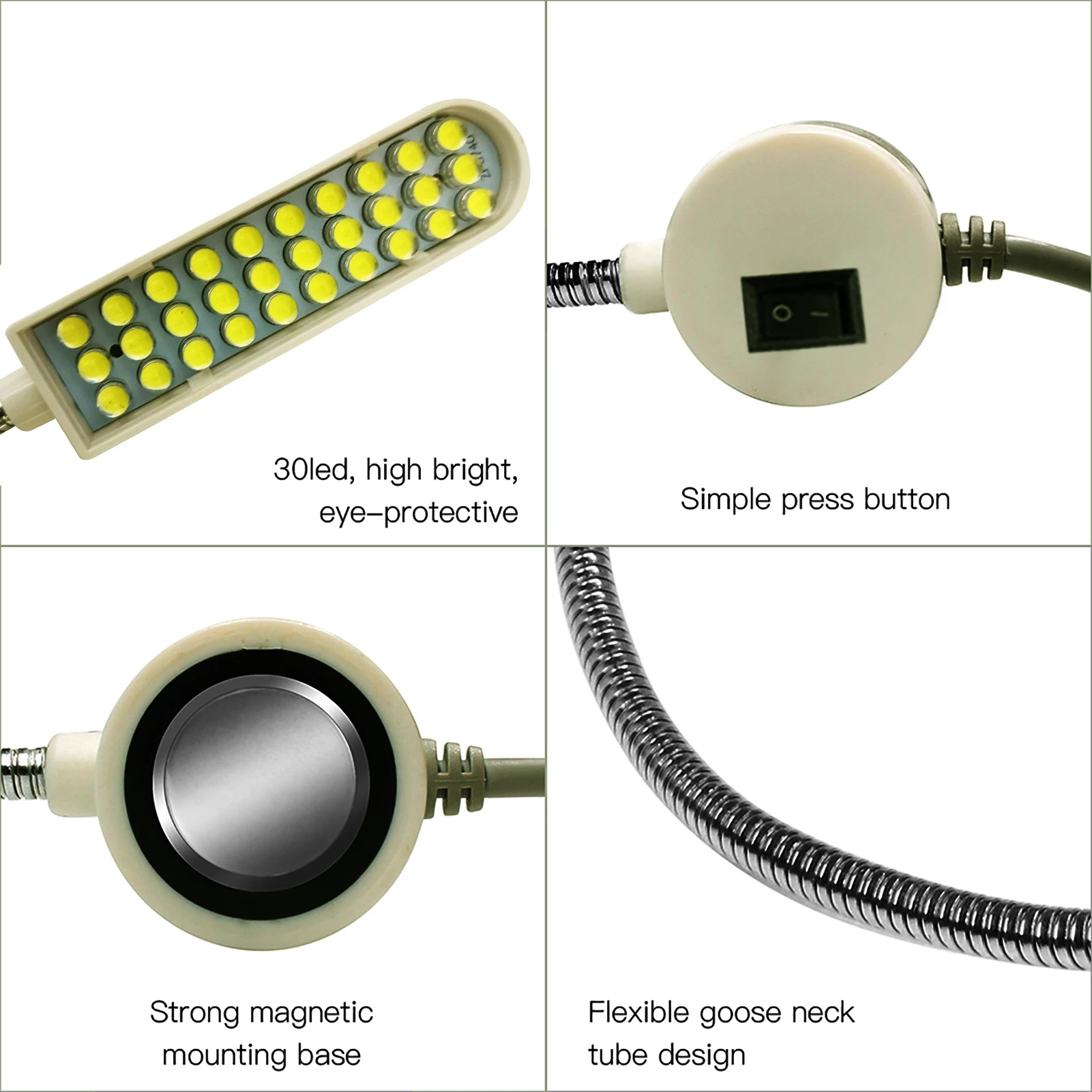 AC110-245V 2W 30LED Sewing Machine Light Lamp Magnetic Fixed Base Flexible Bendable Tube Goose Neck Design for Housework Househo