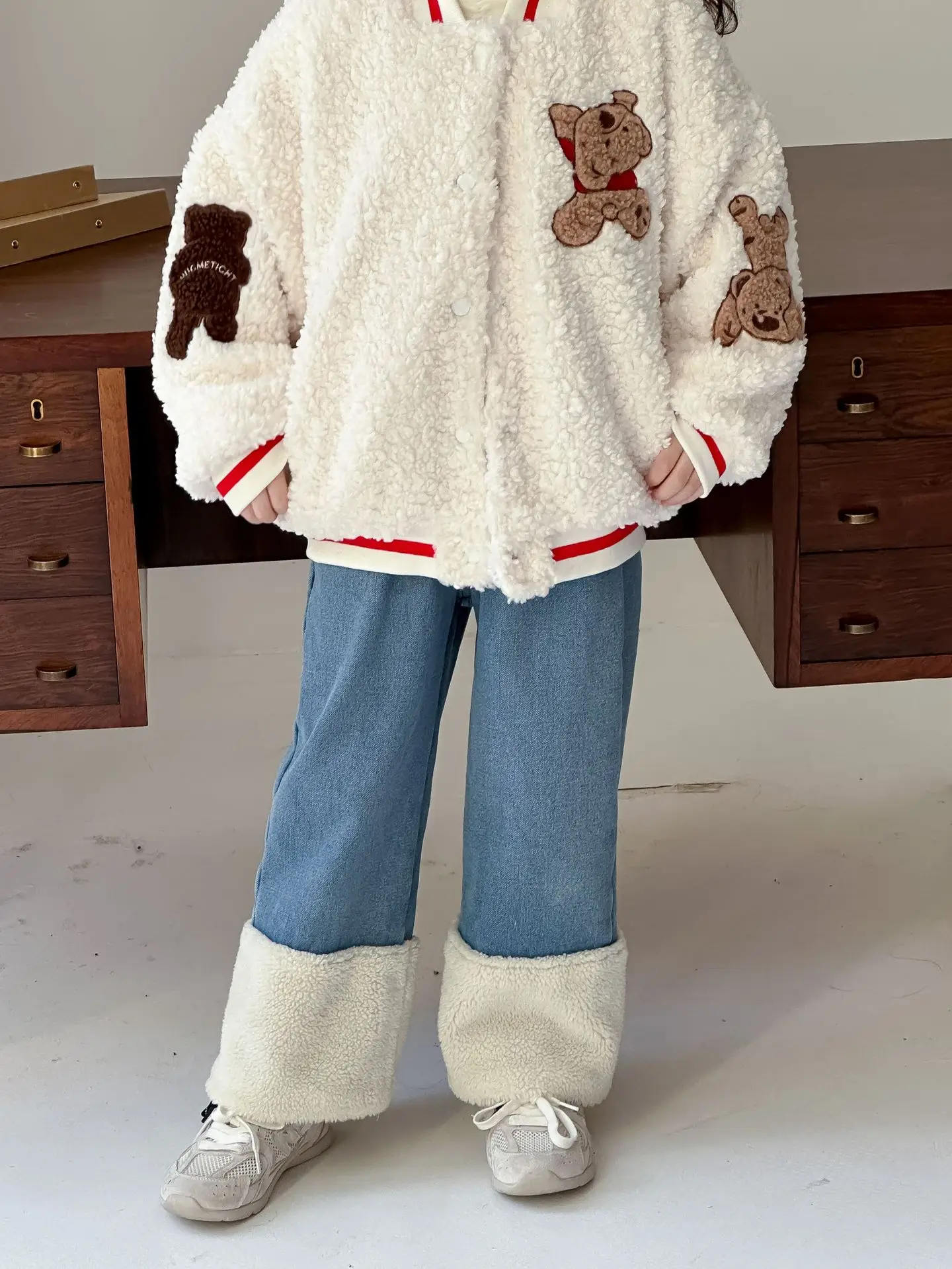 Girls Pants 2024 Winter New Childrens Clothing Girls Baby Foreign Air Plus Cashmere Warm Straight Wool Pants Casual Simple image 6