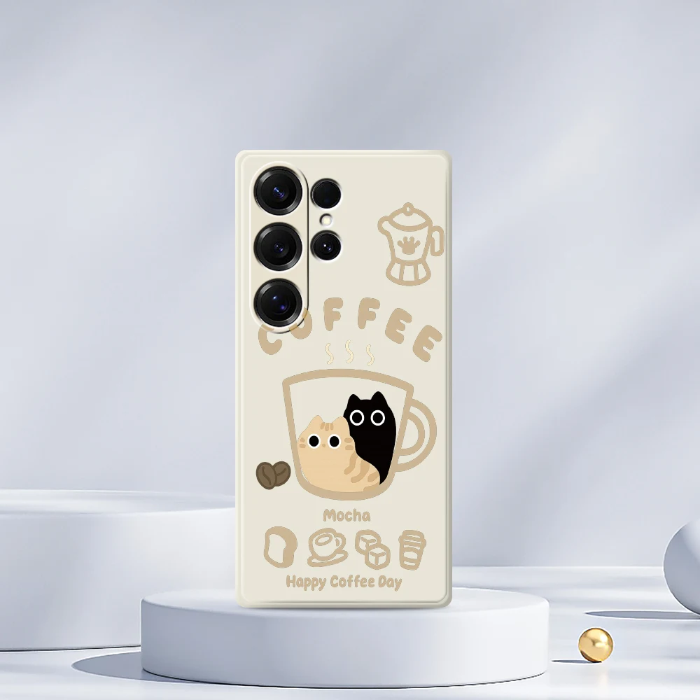 القط القهوة نمط قضية الهاتف لسامسونج غالاكسي A56 A32 A23 A22 5G A32 A23 4G A55 A54 A53 A52 A51 A35 A34 A31 A25 A24 غطاء ناعم