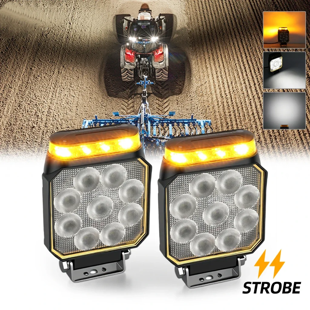 

HAOLIDE 4-дюймовый светодиодный рабочий фонарь 6000k Белый стробоскоп Мигающий янтарный сигнал DRL Инженерный экскаватор Вилочный погрузчик Светильник 12 В 24 В