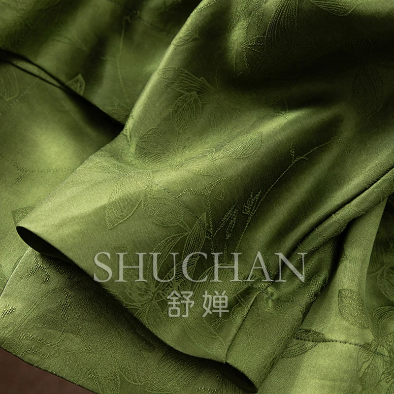 Improved New Chinese Silk Fragrant Cloud Yarn Flower Dill Jacquard Shirt Jacket Women's 9W12