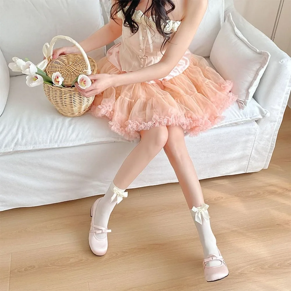 

4 пары модных удобных носков в стиле Лолиты с бантом Y2k, милые носки средней длины, чулочно-носочные изделия в корейском стиле, летние тонкие чулки JK