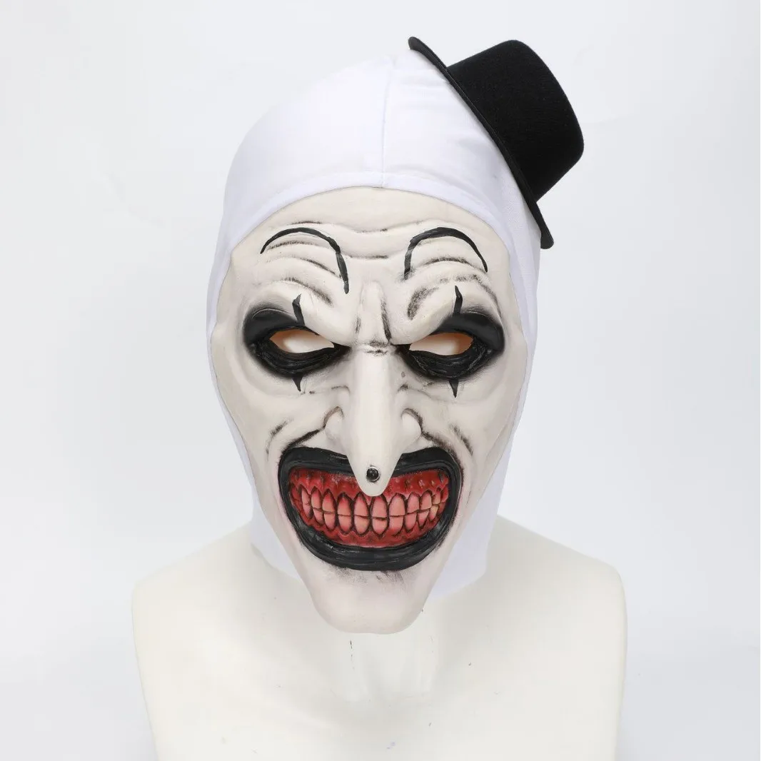 Creepy Terrifier Art The Clown Mask Cosplay Horror Demon Killer Joker Hat Latex Helmet Halloween Party Purim Costume Props