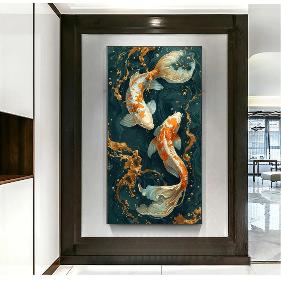 Large 5D Diy Diamond Painting New 2024 Koi Fish Embroidery Cross Stitch Kits Mosaic Diamond Landscape Home Decor