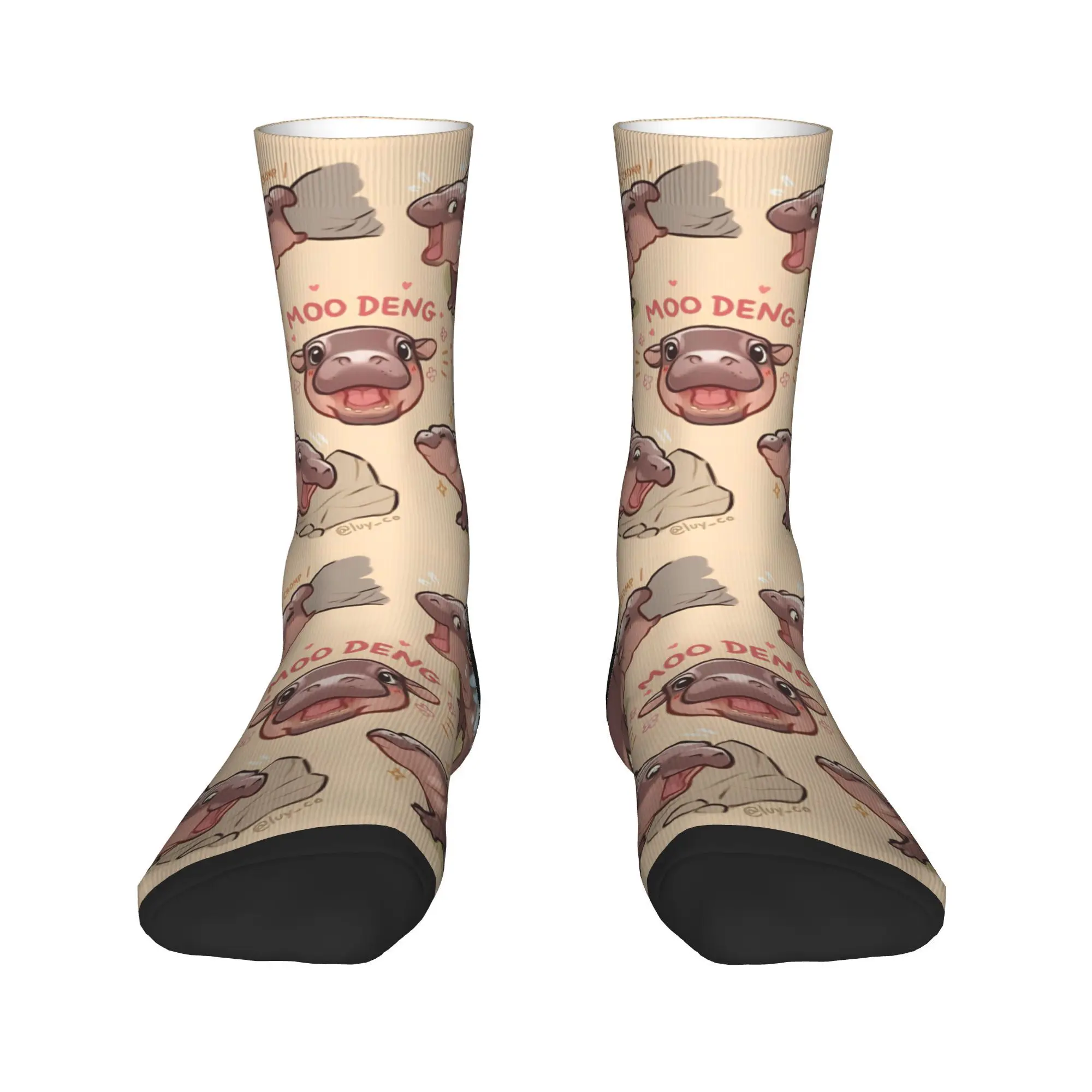 Cute Hippo Moo Deng Stockings  Trendy Socks Men Soft Socks Autumn Outdoor Custom Anti Bacterial Socks Birthday Gift