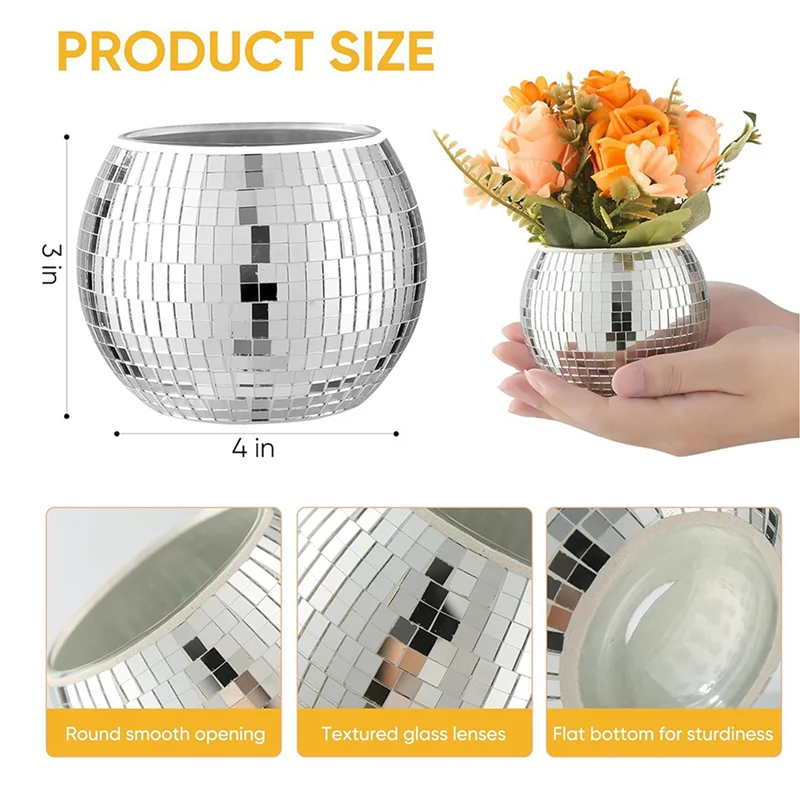

12 Pcs Disco Ball Vase Disco Ball Planter For Centerpieces Disco Ball Decor Flower Vase With Mirror Glass For Wedding