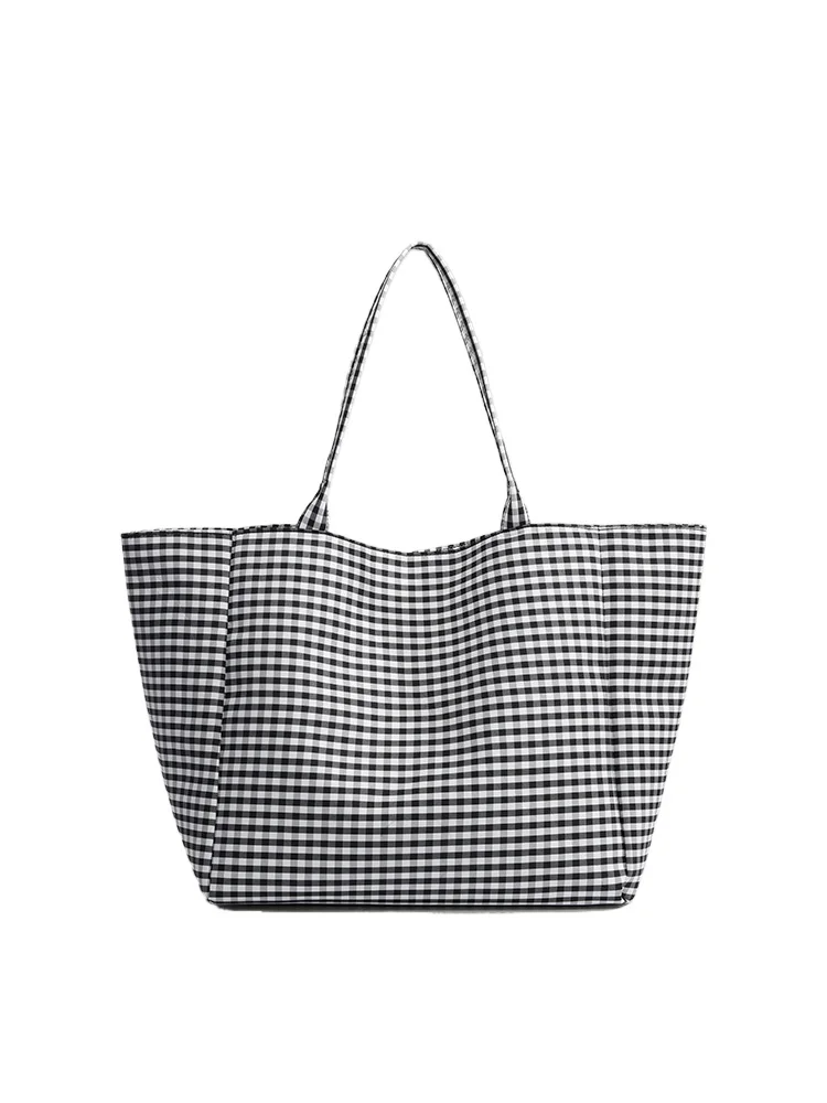 

YIFAN Simple Large-capacity Square Shoulder Bag Fashion Plaid Nylon Handbag Durable Travel Bag Daily Use Storage Bag