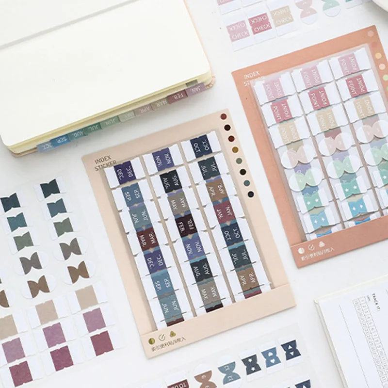 8 Sheets Morandi Color Index Stickers Self Adhesive Categorized Label Tag Marker Paper for Diary Agenda Planner Writable Sticker