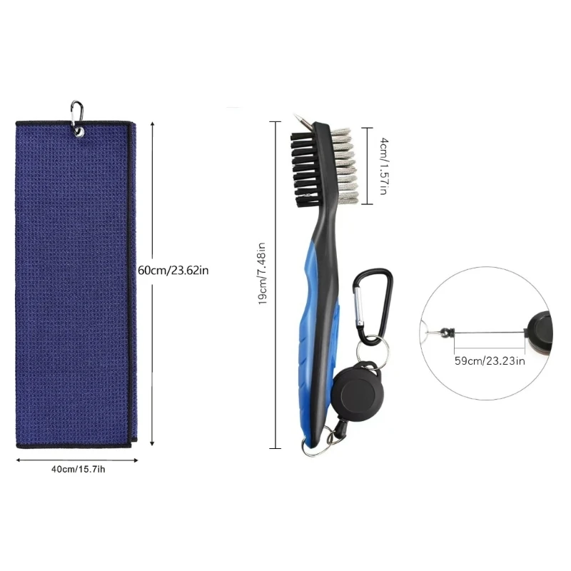 Golf Equipment Care Solution Including Microfiber Cleaning Cloth And Double Sided Cleaning Brush Golf Club Scrubber