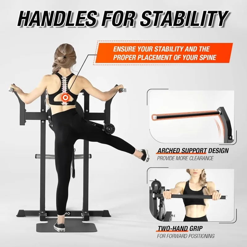 Máquina abutora de quadril múltipla, condutor de quadril de pé ajustável com 9 configurações de altura, placa de capacidade de 450 libras carregada