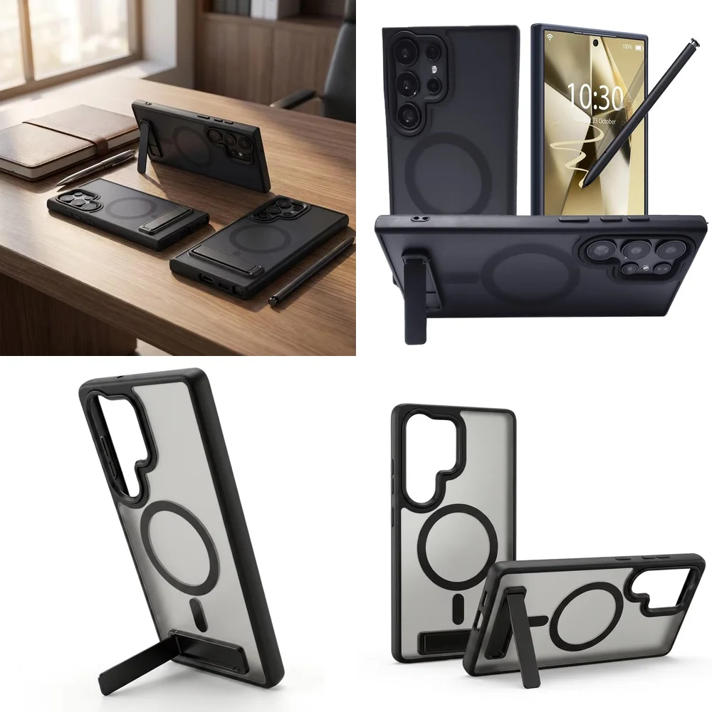 Magnetic Translucent Ultra Thin Holder Case for Samsung Galaxy S23 Ultra S24 S26 S22 S25 Full Body Drop Protection Fashion Cover