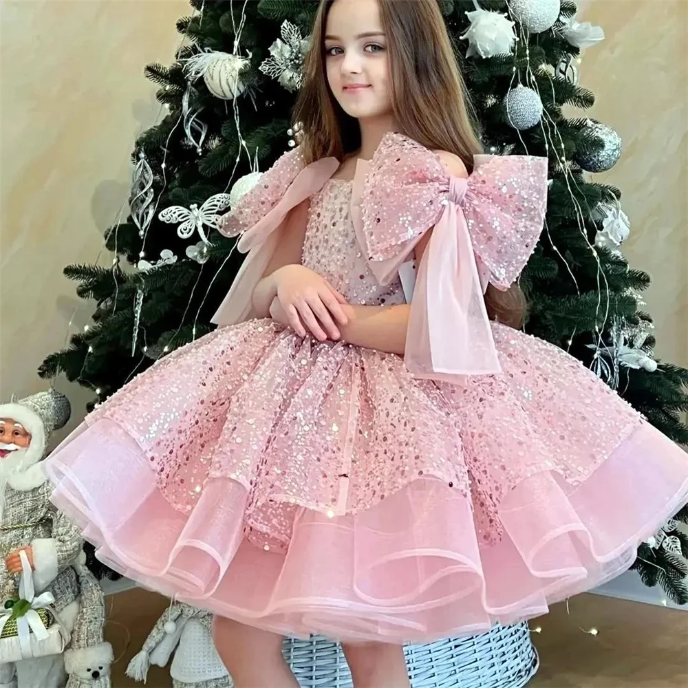 

Flower Girl Dresses Luxurious Champagne Baby Tulle Tiered Infant Girls Birthday Party Gown Christmas GIFT First Communion Gowns