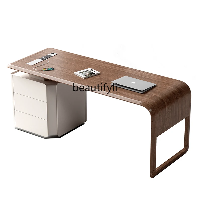 

Modern Light Luxury High-Grade Study Desk Nordic Living Room Walnut Solid Wood Home Designer Computer Workbench furniture