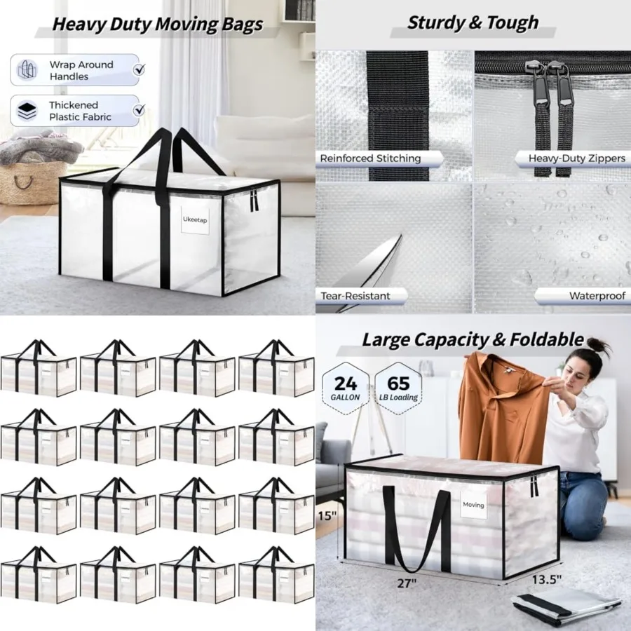 

Extra Large Heavy Duty Moving Bags, Storage Bins with Lids, Reinforced Handles and Heavy-Duty Zippers Moving Boxes Storage Bags