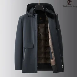 High Quality Winter Men's Business Hooded Down Coat Male Mink Fur Collar Warm Coat