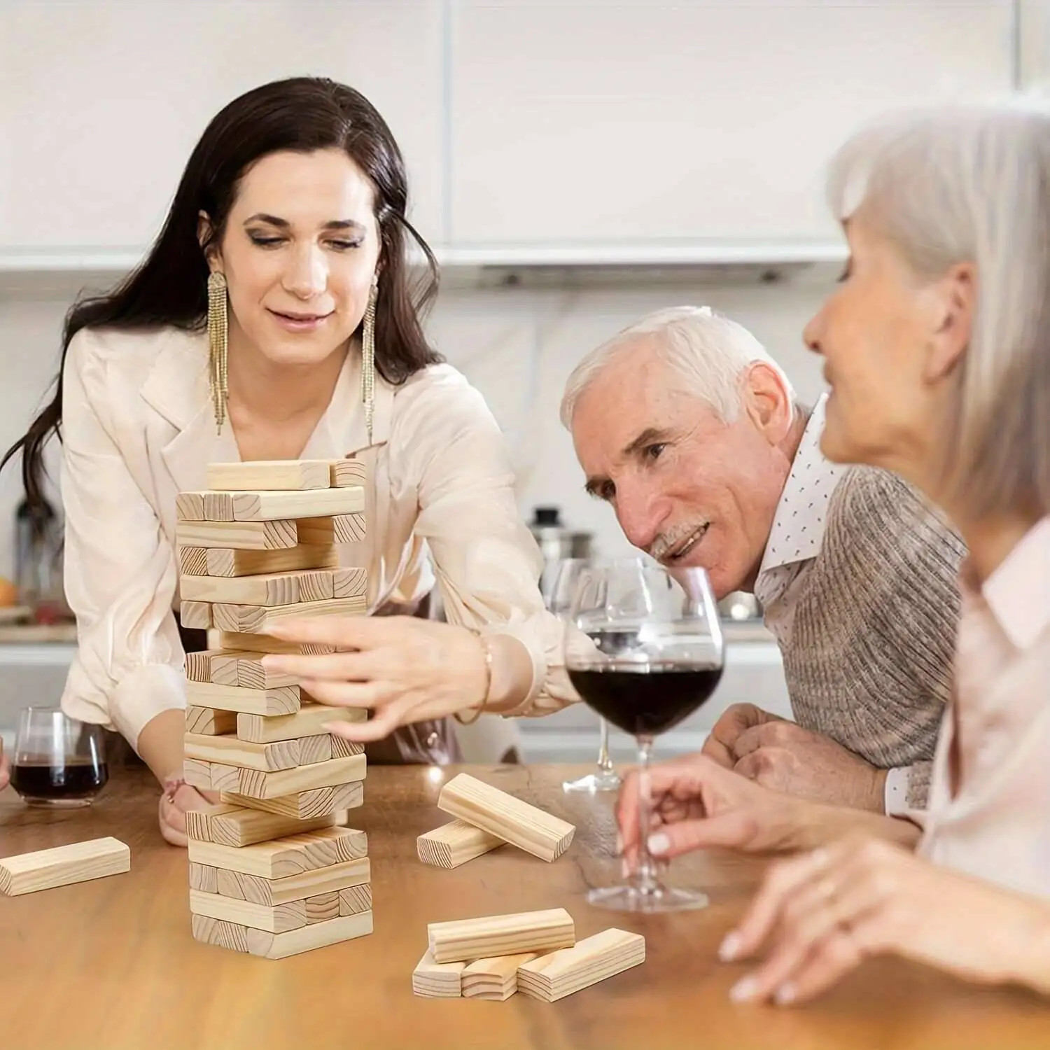 قطعة واحدة من كتل Jenga 54 الكلاسيكية، يطرق، هيكل متين |   ديكور غرفة اللعبة، مناسب للحفلات