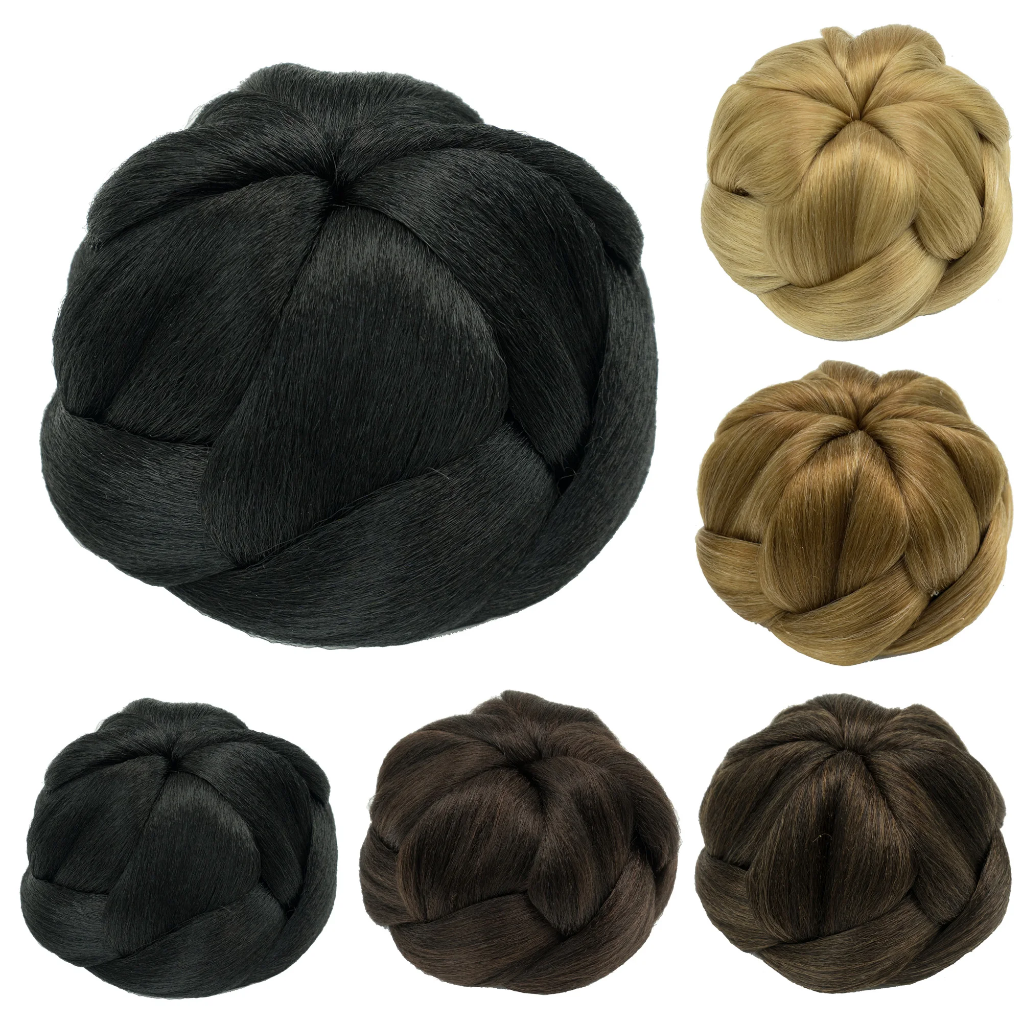 مشبك مضفر أشقر في كعكة الشعر المزيفة، شعر صناعي، كعكة سريعة، قطع شعر على شكل كعكة الدونات للنساء