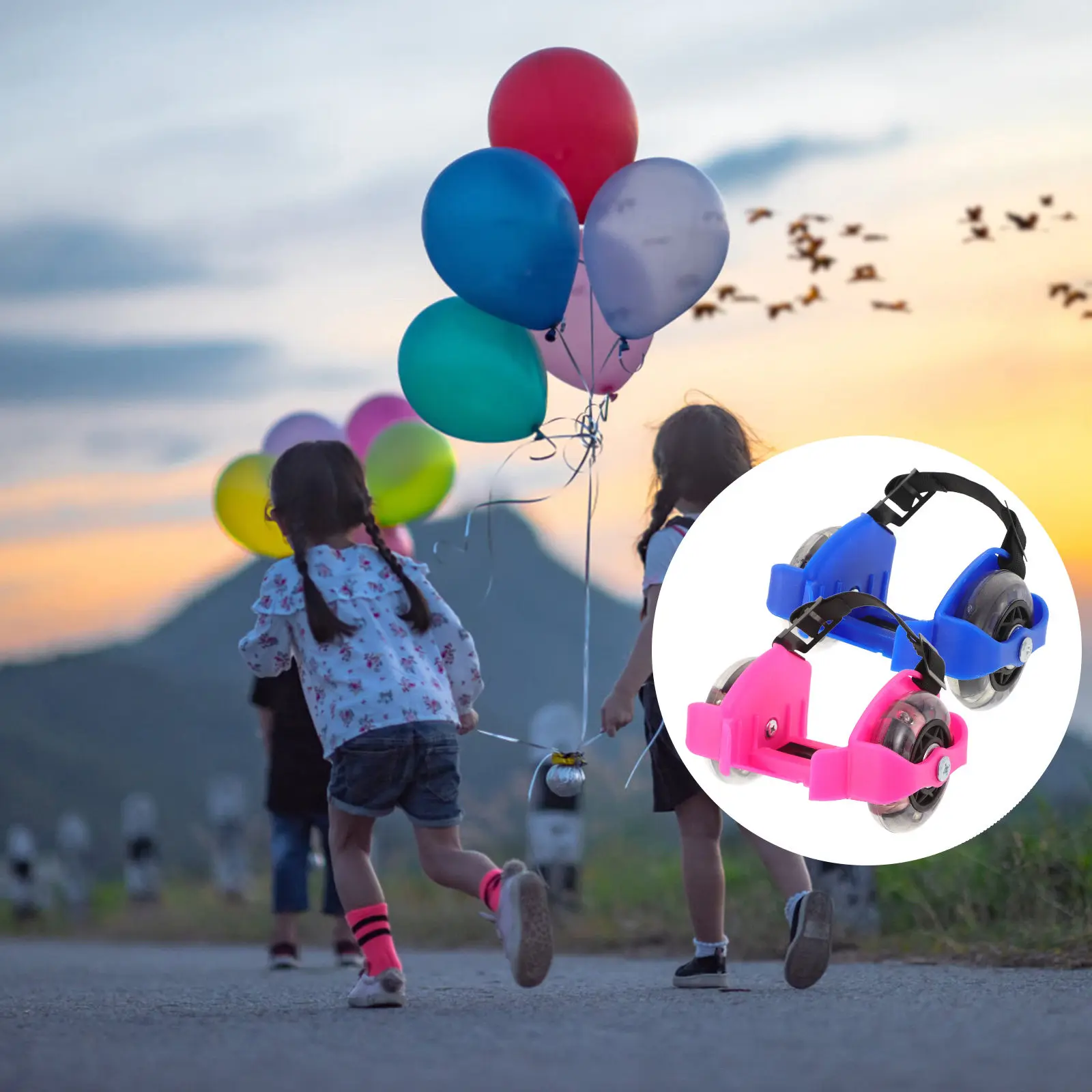

2Pairs Glowing Roller Skates Adjustable for Kids Beginner Outdoor Skate Shoe Comfortable Breathable Wear-Resistant Training