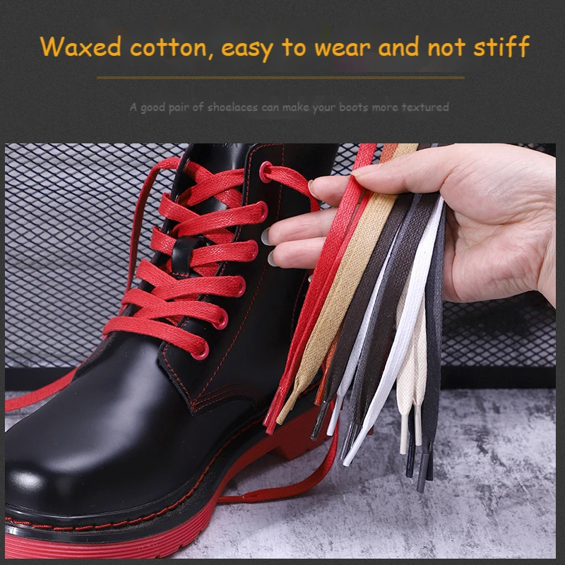 1 Pair Shoelaces 0.8 CM Waxed Cotton Width Flat Waterproof Shoe Laces Unisex Boots Casual Sneakers Shoelace Leather Shoe Lace