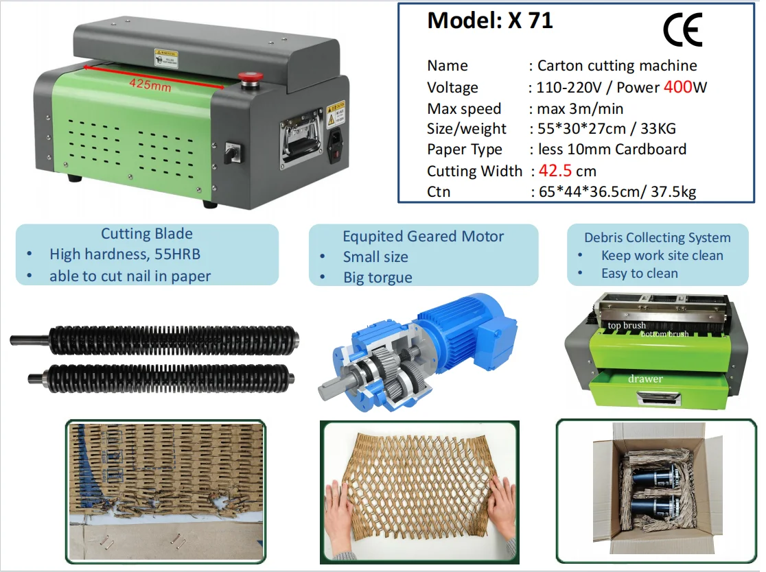 425mm Waste Cardboard Box Packaging Shredder Cutting  hine for Paper Fillers