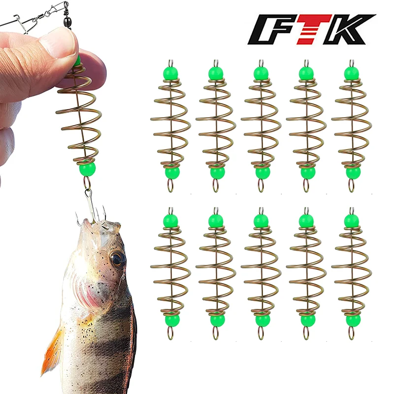 

FTK 10Pcs Luminous Carp Fishing Feeder Bait Cage Catfish Bait Thrower Olive Shape Spring Holder Inline Method Fishing Tackle