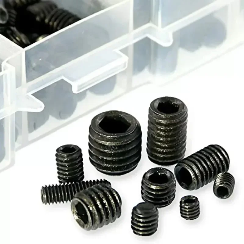 400-teiliges Gewindestift-Sortiment-Set, M3, M4, M5, M6, M8, Gewindestift, Kegelspitze, schwarzer legierter Stahl, Innensechskantschrauben