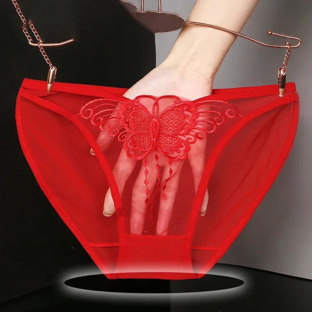 Culotte sexy transparente avec broderie papillon pour femme, sous-vêtement respirant ultra fin, lingerie