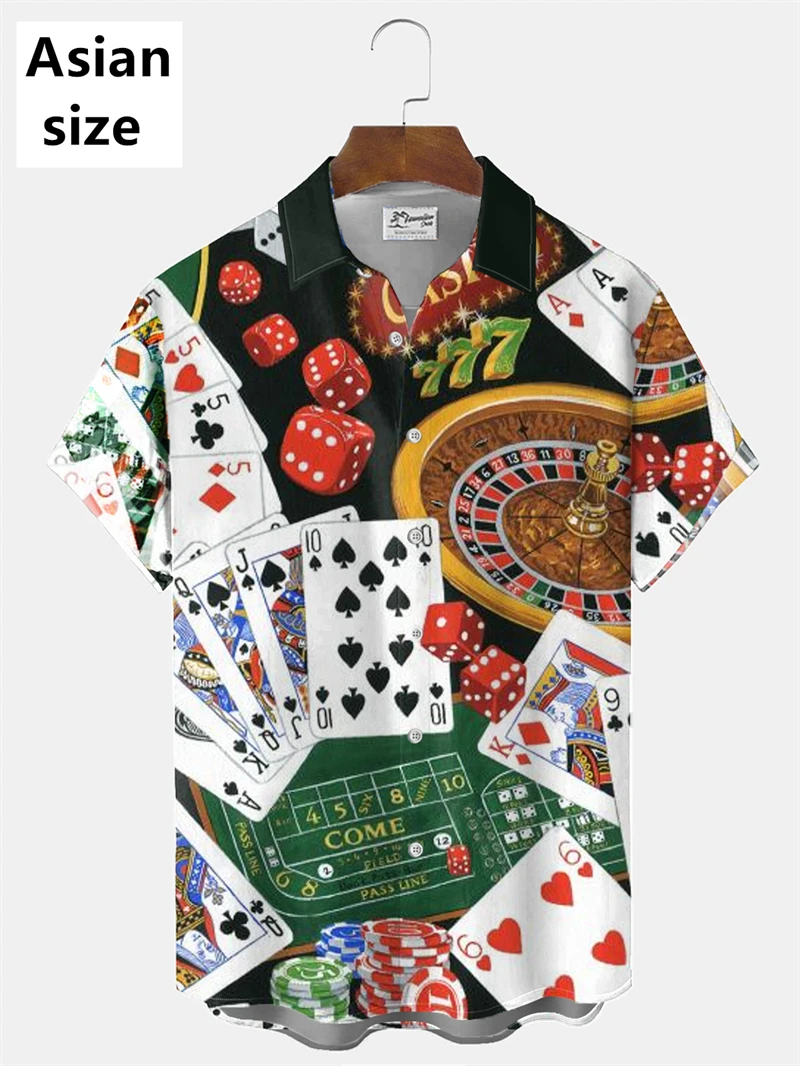 Camisas havaianas com estampa de jogo de pôquer impressas em 3d para homens, moda de verão, manga curta, novo design, verão, harajuku, blusa feminina