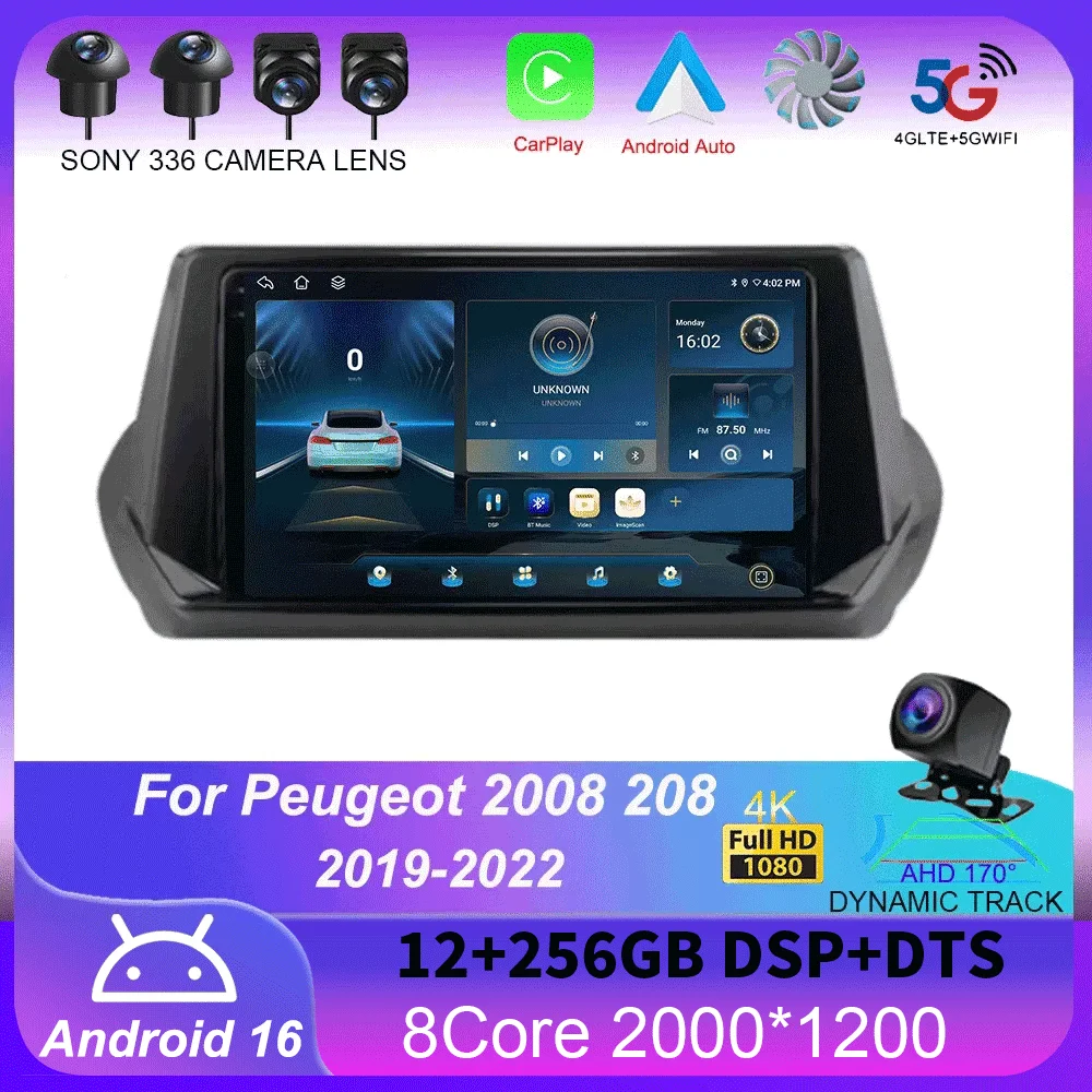 Android 16 Carplay Auto For Peugeot 2008 208 2019 2020 2021 2022 Car Radio Multimedia Video Player Navigation GPS No 2Din 2 Din