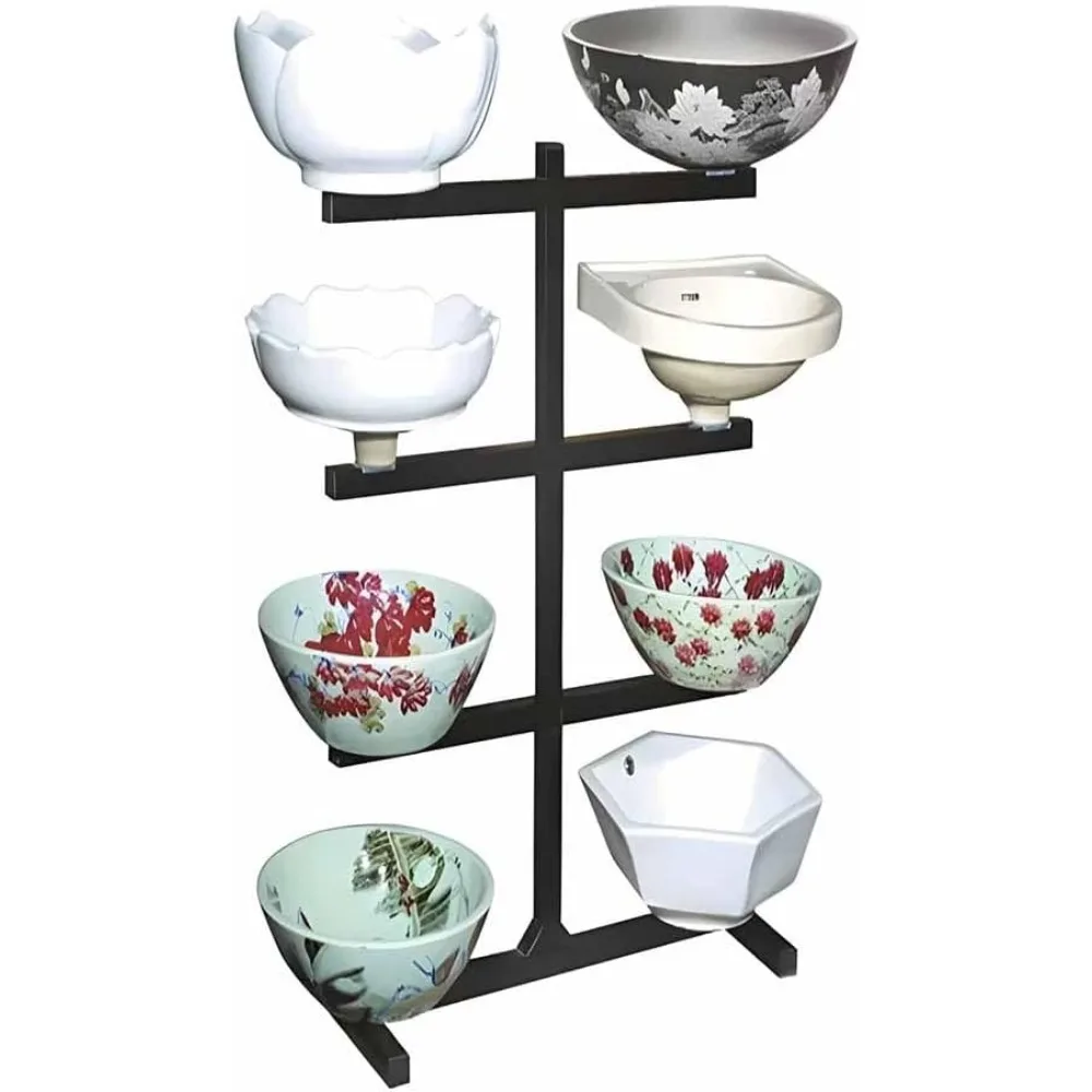 

LXHELIVERY Stainless Steel Basin Display Stand, 8-Digit Art Basin Rack, Kitchen Sink Storage, Mobile Floor Display Shelf