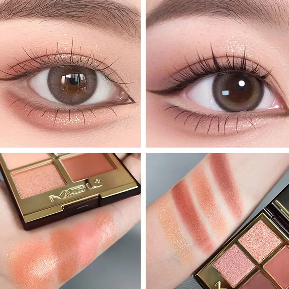 新しい4色アイシャドウパレット、マット＆シマー仕上げ、ソフトミルクティートーン、コンパクトで毎日の学生向けメイクに簡単