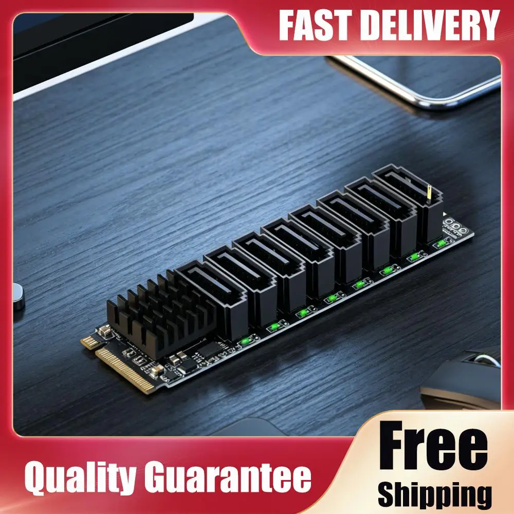 M.2 M KEY NVMe To SATA Convert Card ASM1166 6Gbps 8 Port M.2 M-Key PCIE3.0 To SATA Adapter with Smart Indicator Tools Included