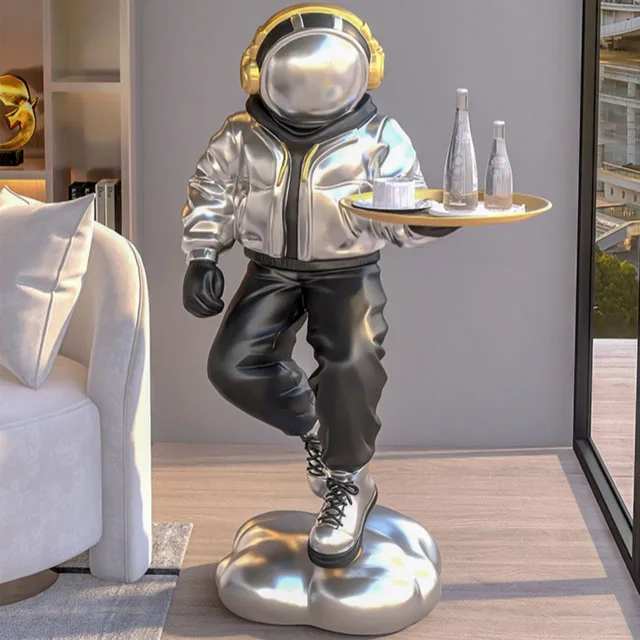 

Modern Creative Indoor Sculpture Resin Silver Astronaut Statue Tray Living Room Soft Decoration Home Accessories Large ArtCrafts