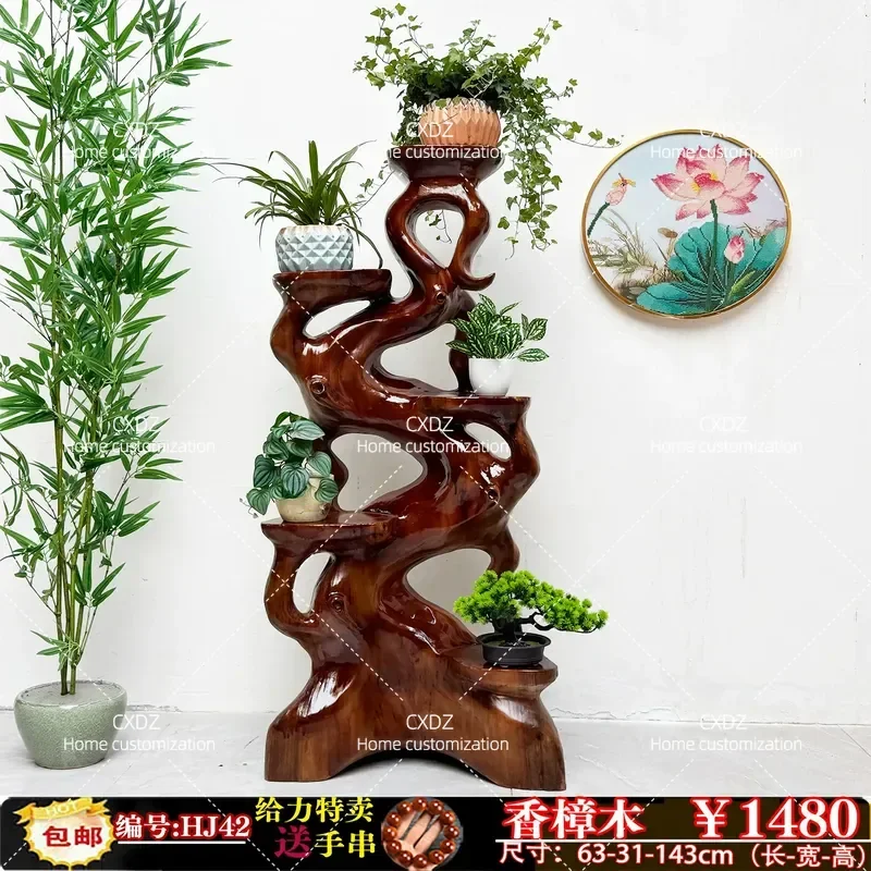 Natural Camphor Wood Root Carving Flower Stand Solid Wood Bonsai Base Living Room Ornament Random Tree Root Art Display Rack