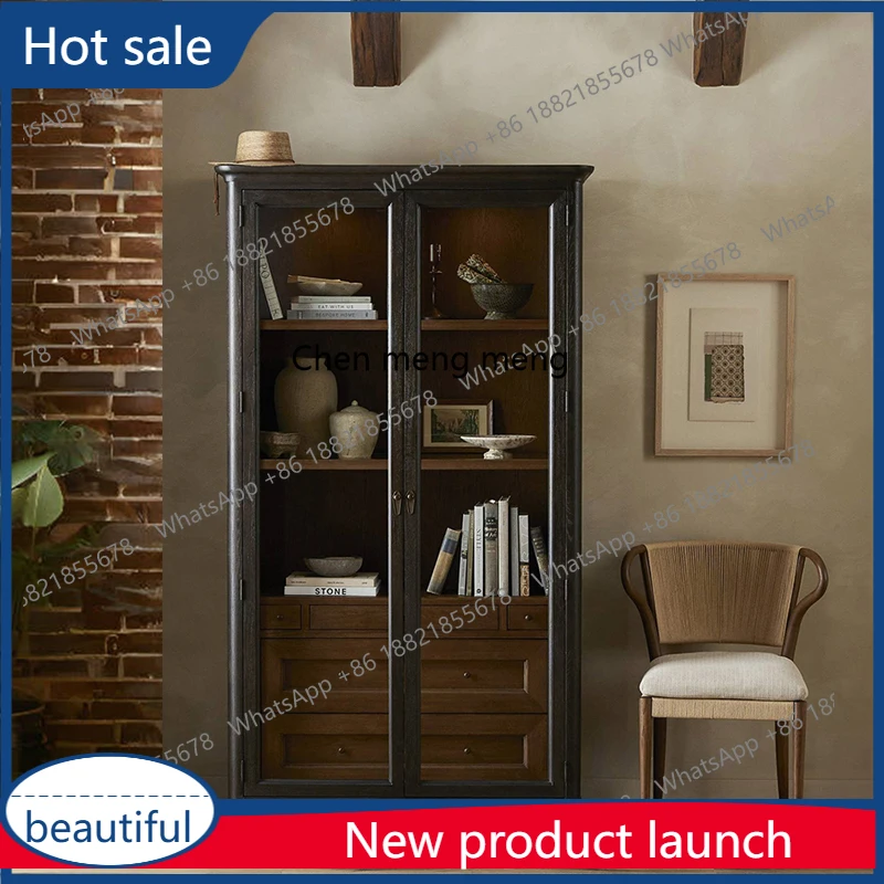 a51 American retro solid wood bookcase study multi-functional storage bookcase French home bedroom storage bookshelf