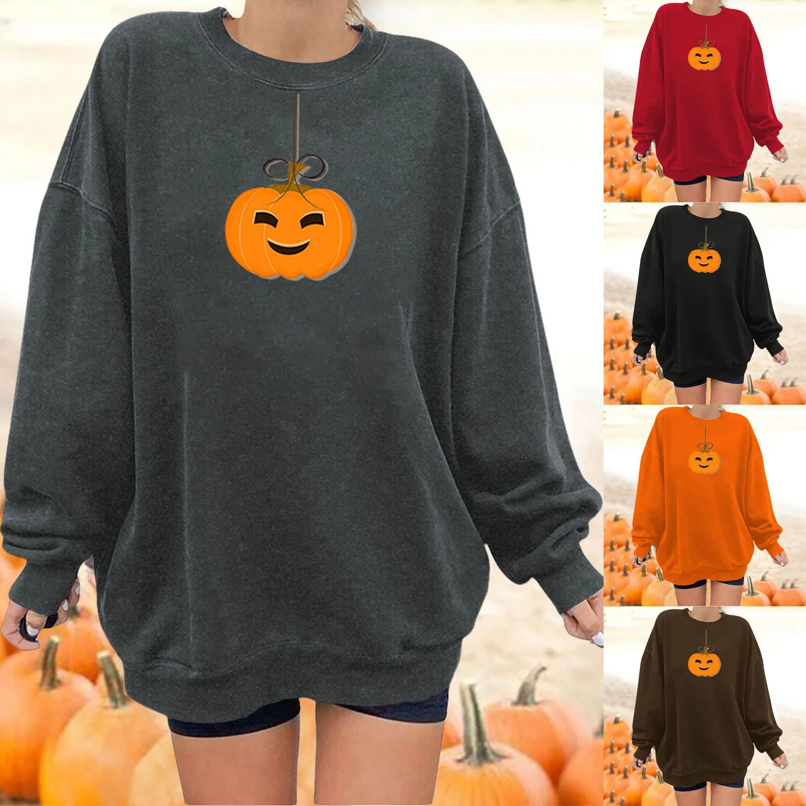 

Hoodies Teens Women's Halloween Pullovers Fun Graphic Print Round Neck Long Sleeve Sweatshirt Tops Pocket Sweatshirt