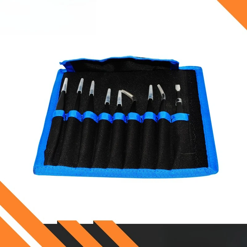 esd-stainless-steel-tweezers-set-straight-curved-tip-with-canvas-bag-electronic-repair-tools