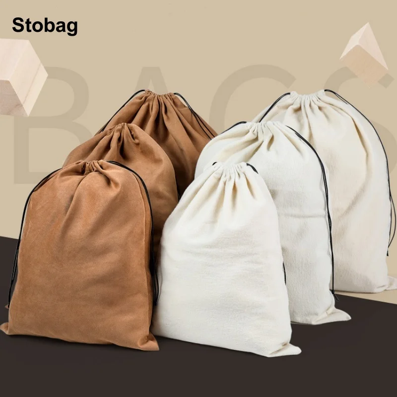 

StoBag 5pcs Dustproof Drawstring Bags Velvet Cloth Large Clothing Shoe Packaging Storage Reusable Travel Organizer Pouches