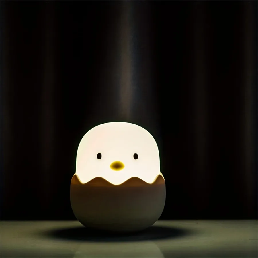 Cute LED Creative Silicone Eggshell Chicken Night Light,Bedroom Accompanying Sleeping Light,Desktop Decorative Ornaments Lamp