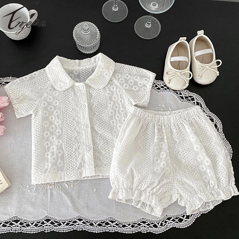 

2023 New Style Baby Girls Solid Color Suit Infant Baby Girls Short Sleeves Cotton Suit Girl Princess Casual Clothing Suit