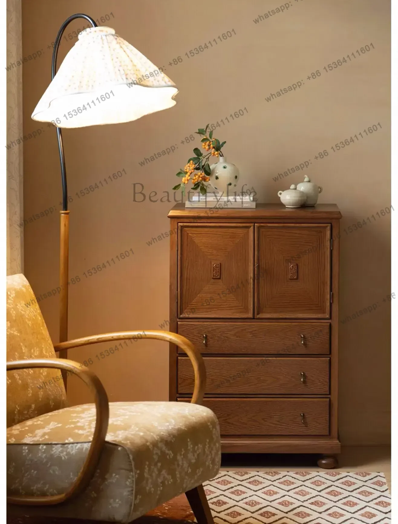

xx4 Medieval Solid Wood Chest Sofa Side Cabinet Living Room Against The Wall Storage Retro Bedroom Side Cabinet