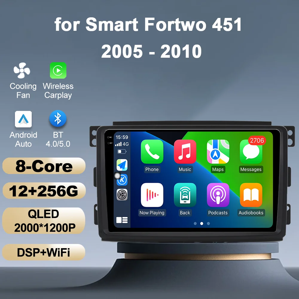 

Car Audio Multimedia Player GPS Navi for Smart Fortwo 451 2005 - 2010 Android Auto WIFI DSP Stereo IPS HD Touch Screen Head Unit