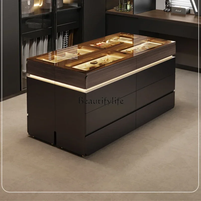 

yj9Minimalist Jewelry Display Cabinet Cloakroom Middle Island Table Large Capacity Multifunctional Double-Sided Storage