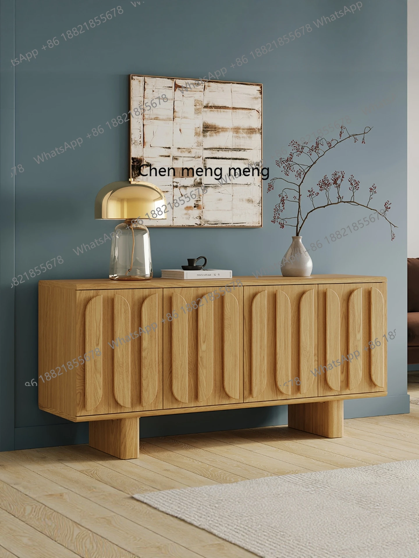 

Medieval solid wood porch cabinet, living room storage, walnut retro locker small apartment