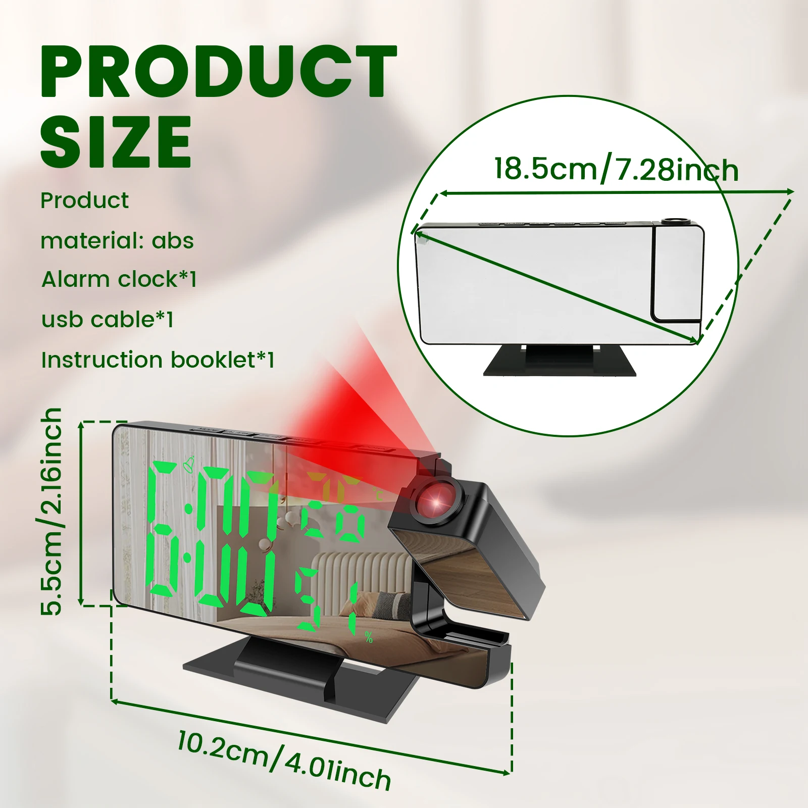 LED Digital Projection Alarm Clock Time Temperature USB Plug-in Digital Alarm Clock Snooze Bedside Desktop Clock Large Display