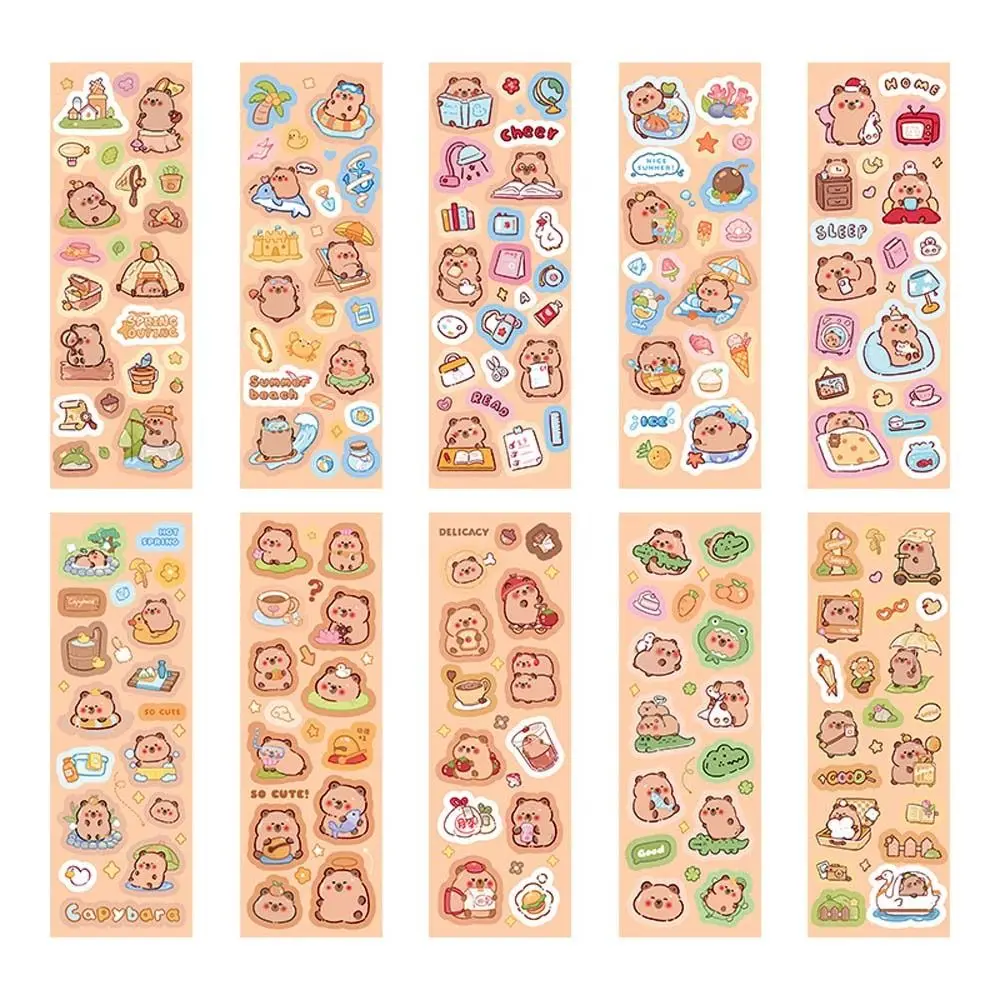 10Sheets School Supplies Capybara Stickers Scrapbooking Cartoon Stickers Capybara Decoration Sticker Graffiti Decals Animal